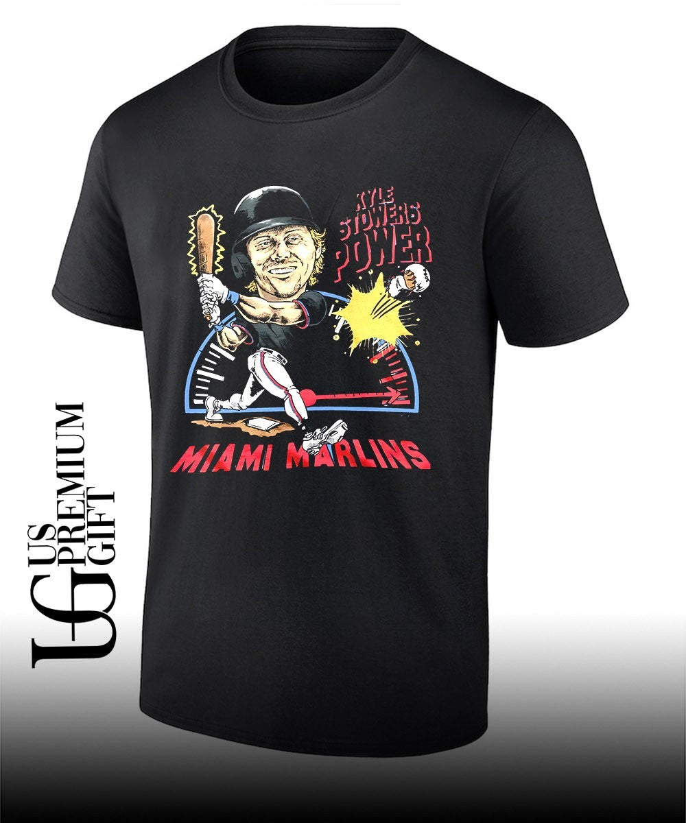 Kyle Stowers Power Miami Marlins baseball caricature signature shirt Unisex T-shirt, Sweatshirt, Hoodie, Long Sleeve Tee - T-Shirt, Sweatshirt, Hoodie