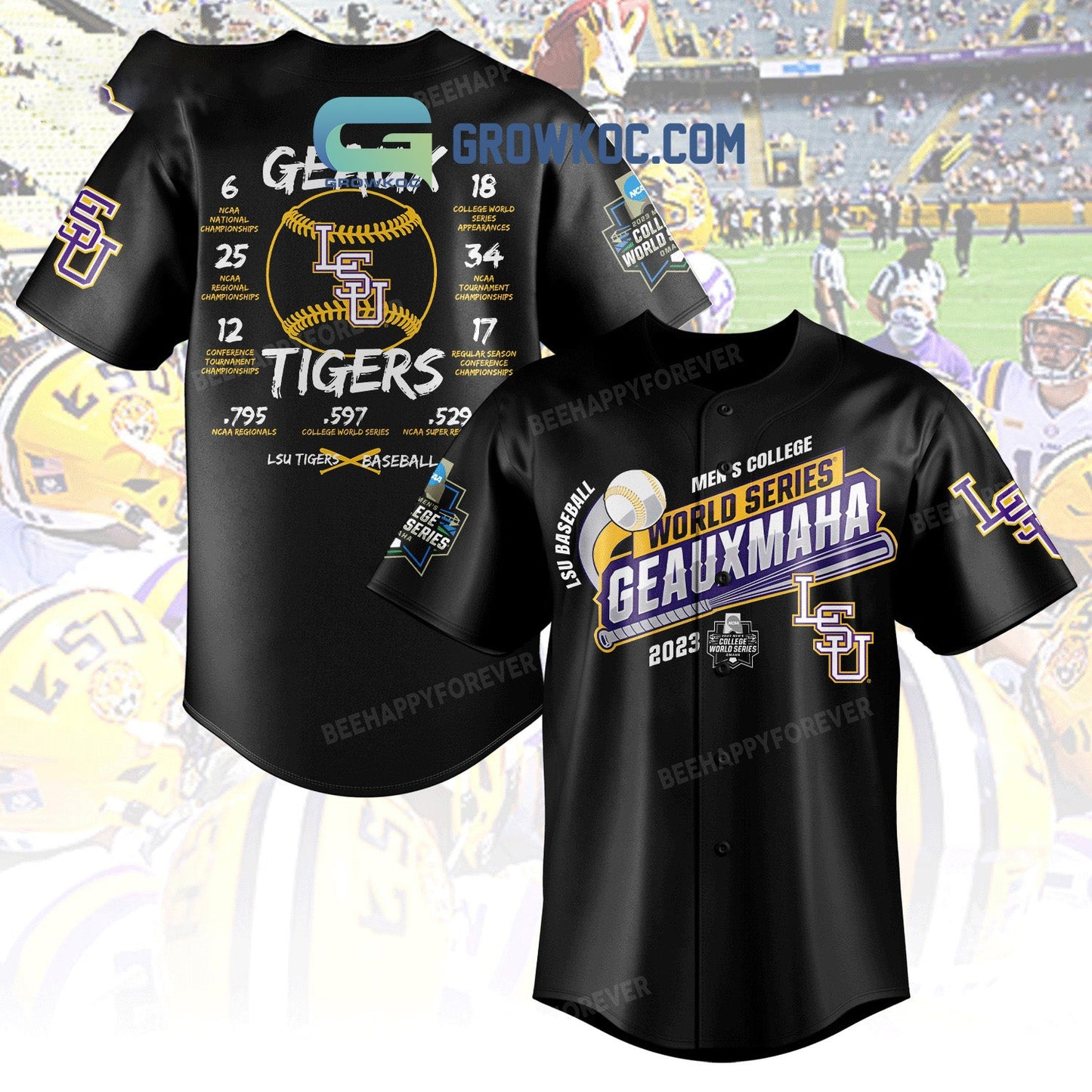 LSU Baseball Men’s College World Series Geauxmaha 2023 Baseball Jersey baseball jersey product view 1