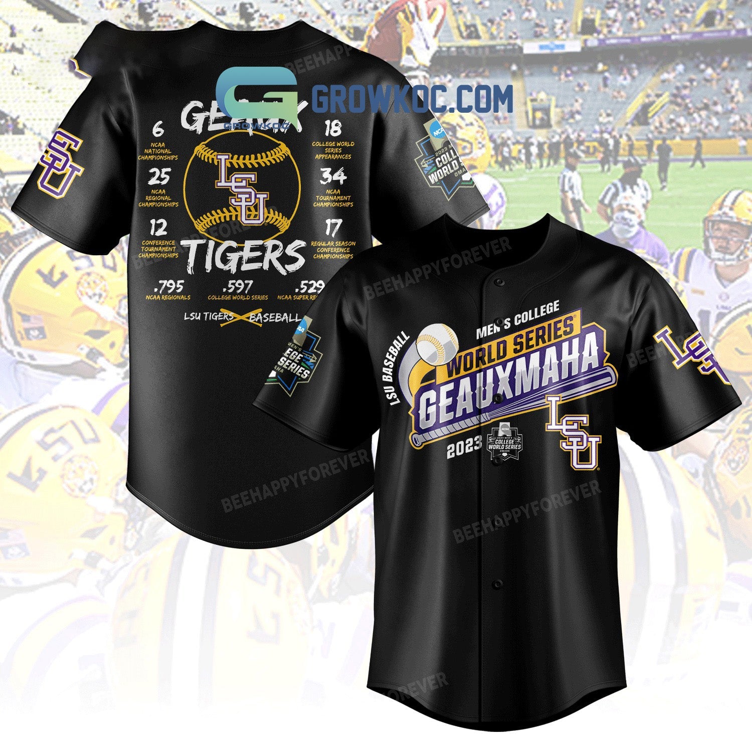 LSU Baseball Men’s College World Series Geauxmaha 2023 Baseball Jersey baseball jersey product view 1