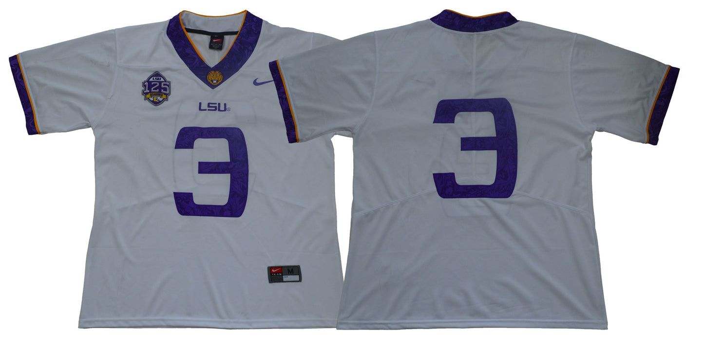 LSU 3 White College Football Jersey football jersey product view 1