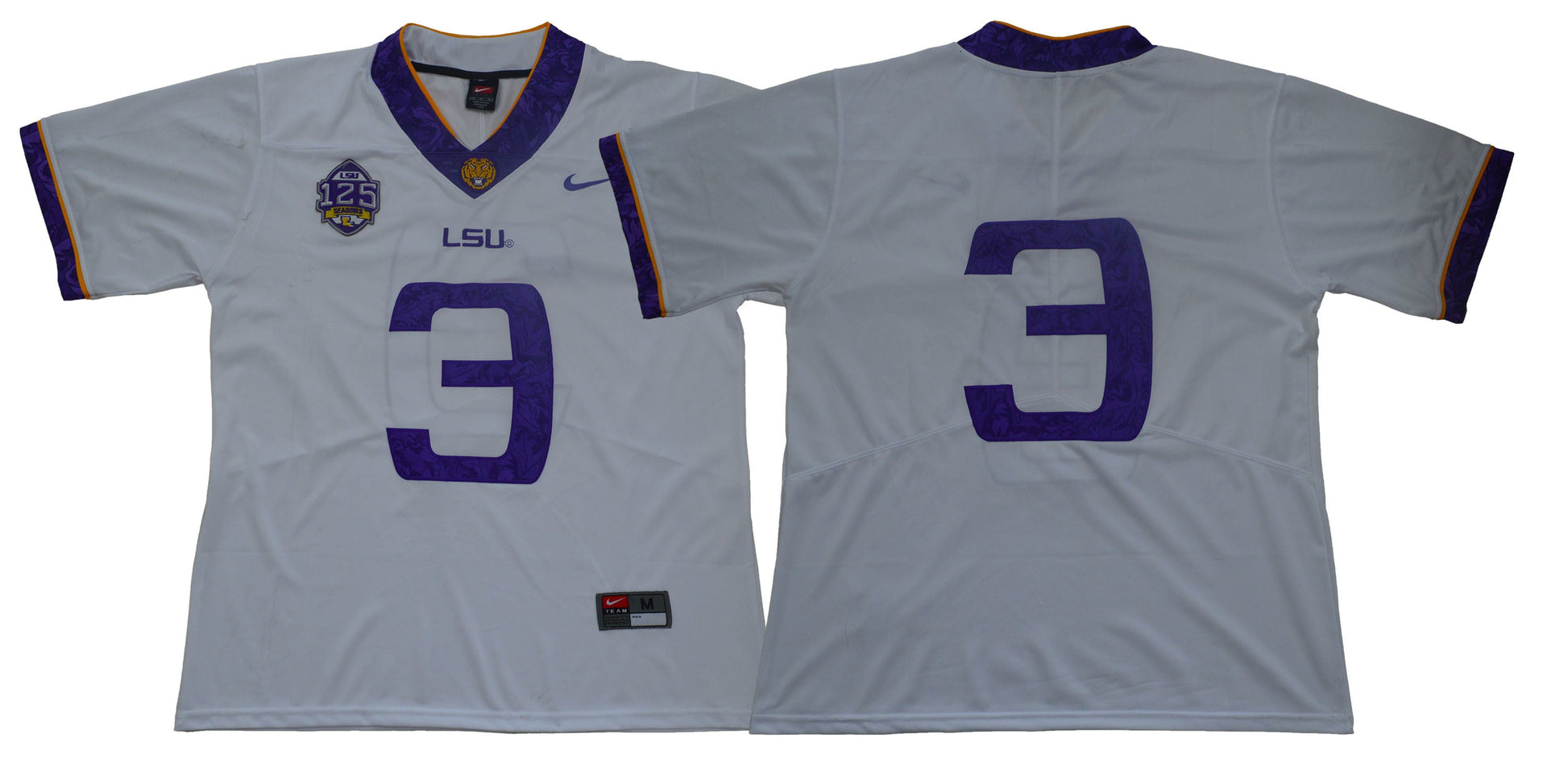 LSU 3 White College Football Jersey football jersey product view 1