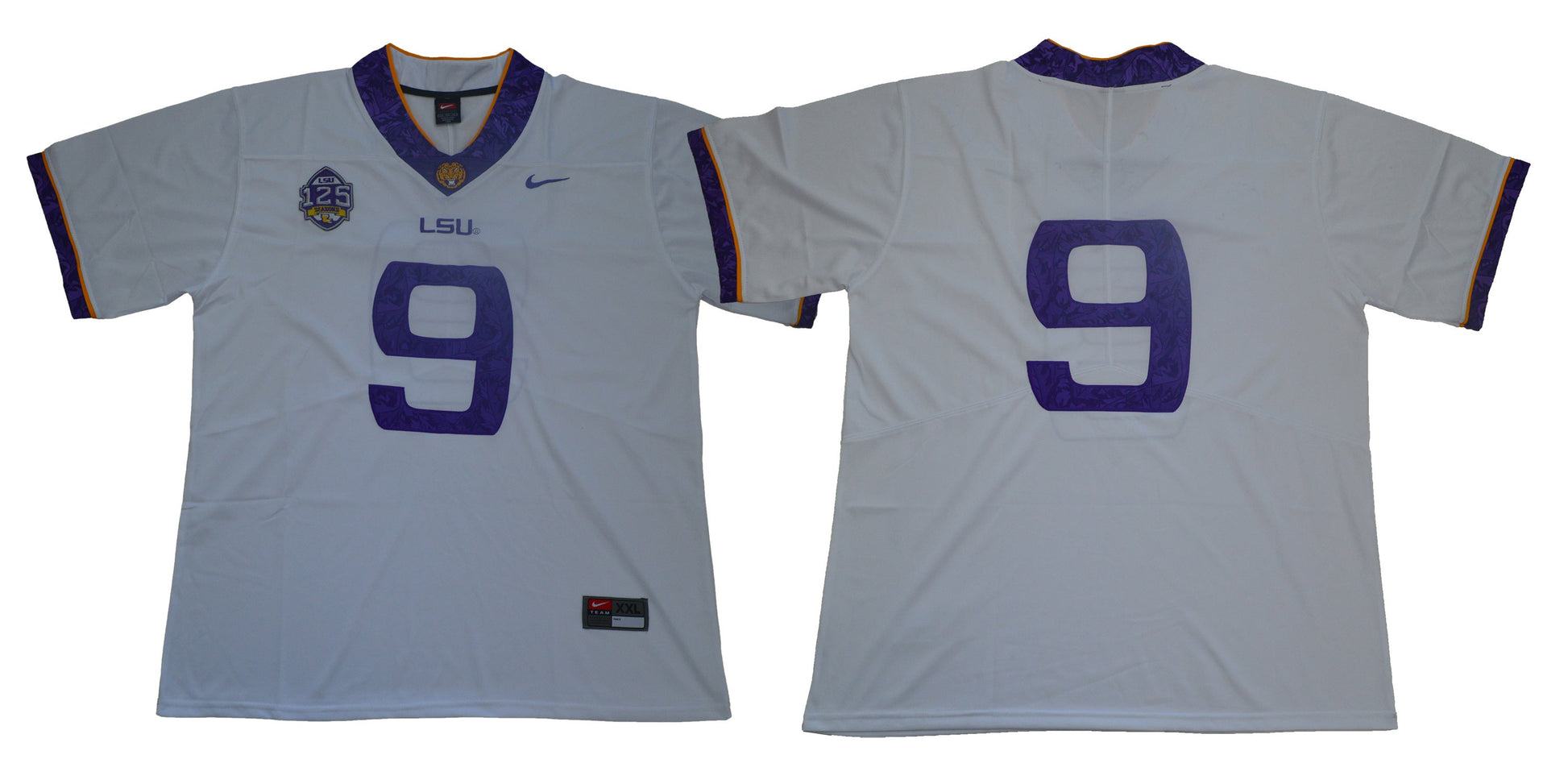 LSU 9 White College Football Jersey football jersey product view 1