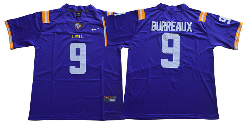 LSU Burreaux 9 Purple College Football Jersey football jersey product view 1