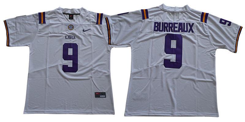 LSU Burreaux 9 White College Football Jersey football jersey product view 1