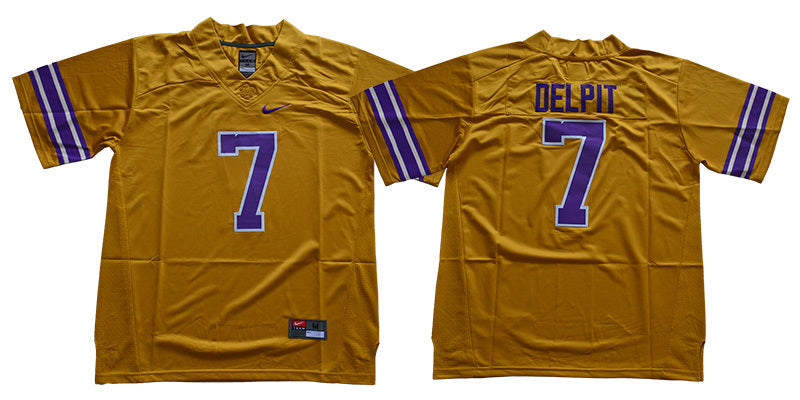 LSU Delpit 7 Yellow College Football Jersey football jersey product view 1