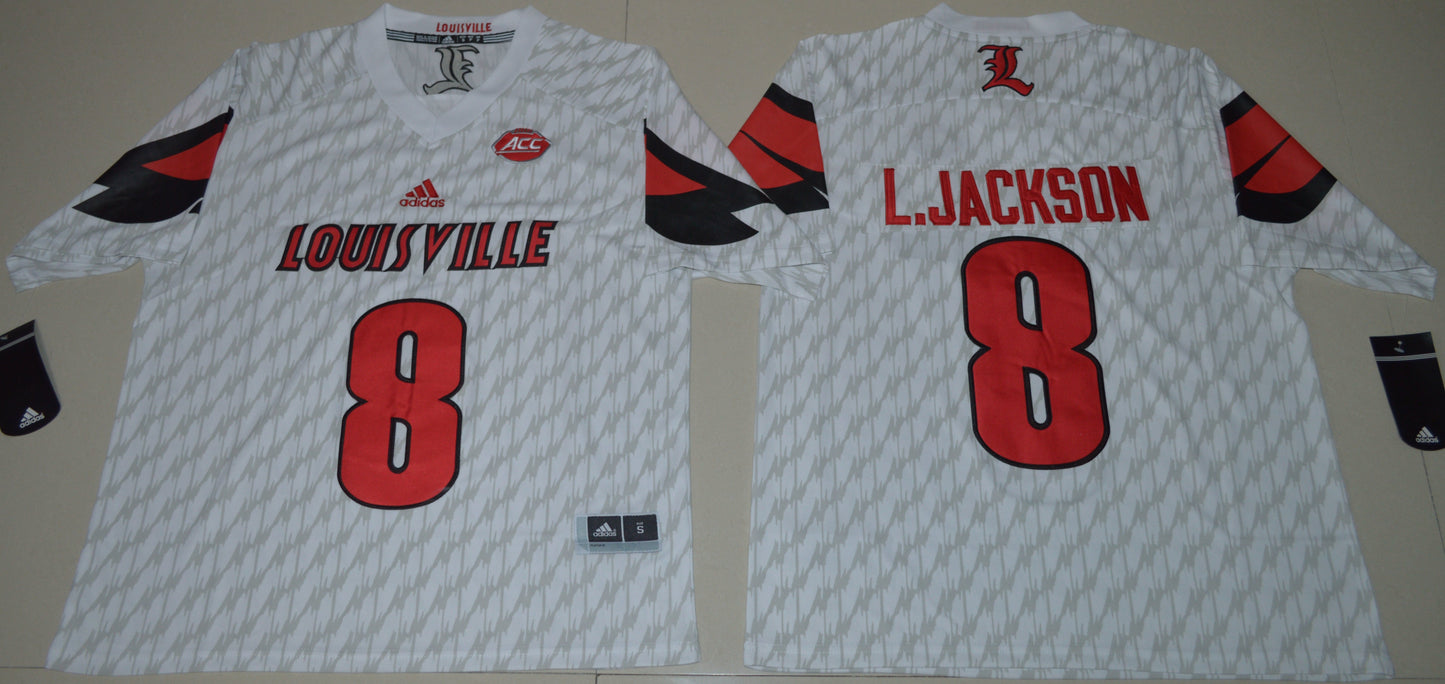 Lamar Jackson 8 White 2016 College Football Jersey football jersey product view 1