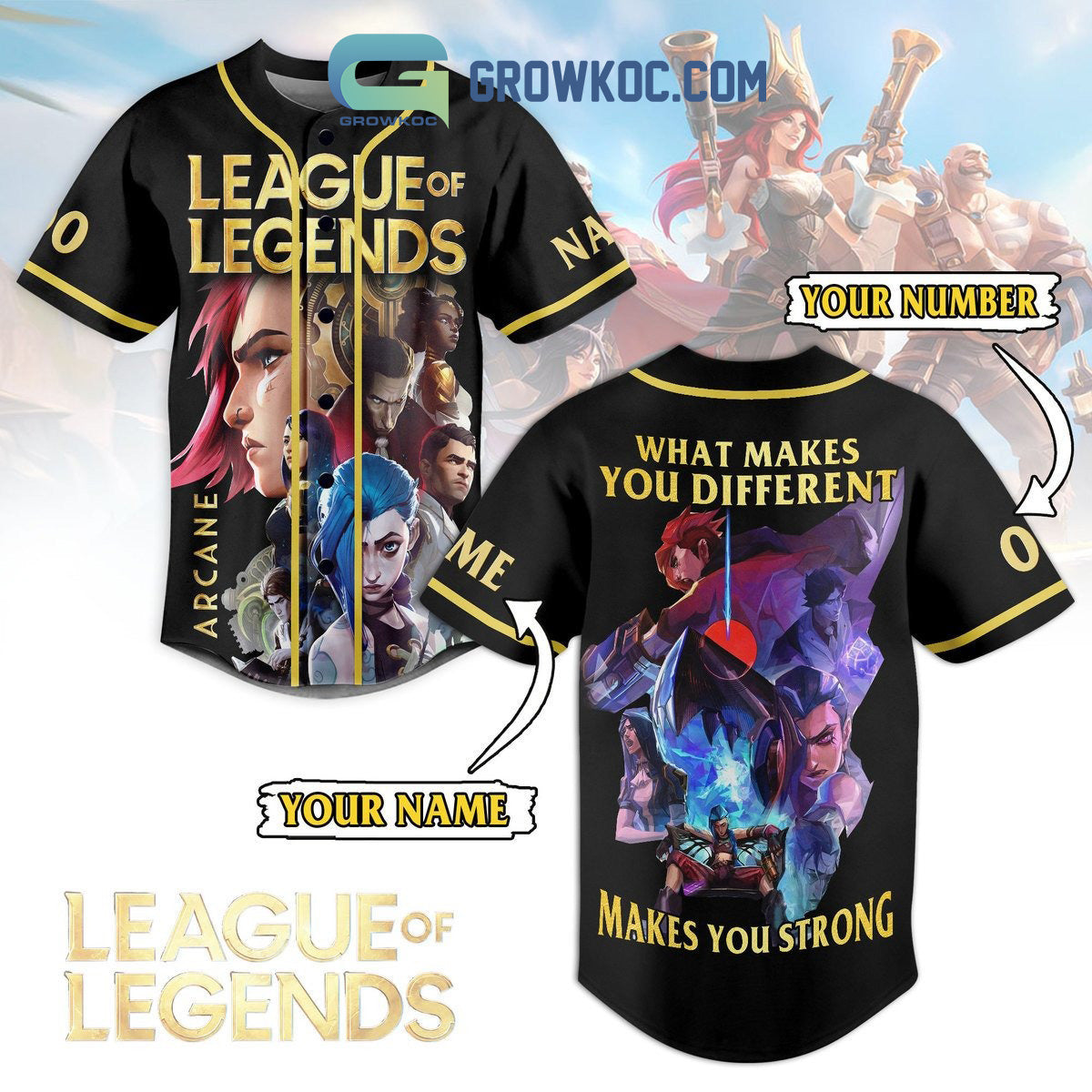 League Of Legends Make You Strong Personalized Baseball Jersey baseball jersey product view 1
