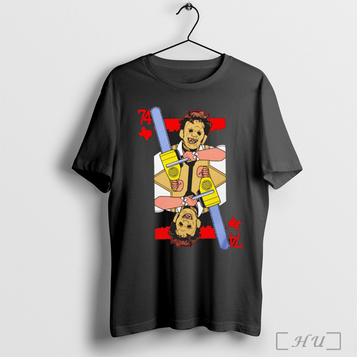 Leatherface 74 Halloween Character Card Style T Shirt Unisex T-shirt, Sweatshirt, Hoodie, Long Sleeve Tee - T-Shirt, Sweatshirt, Hoodie