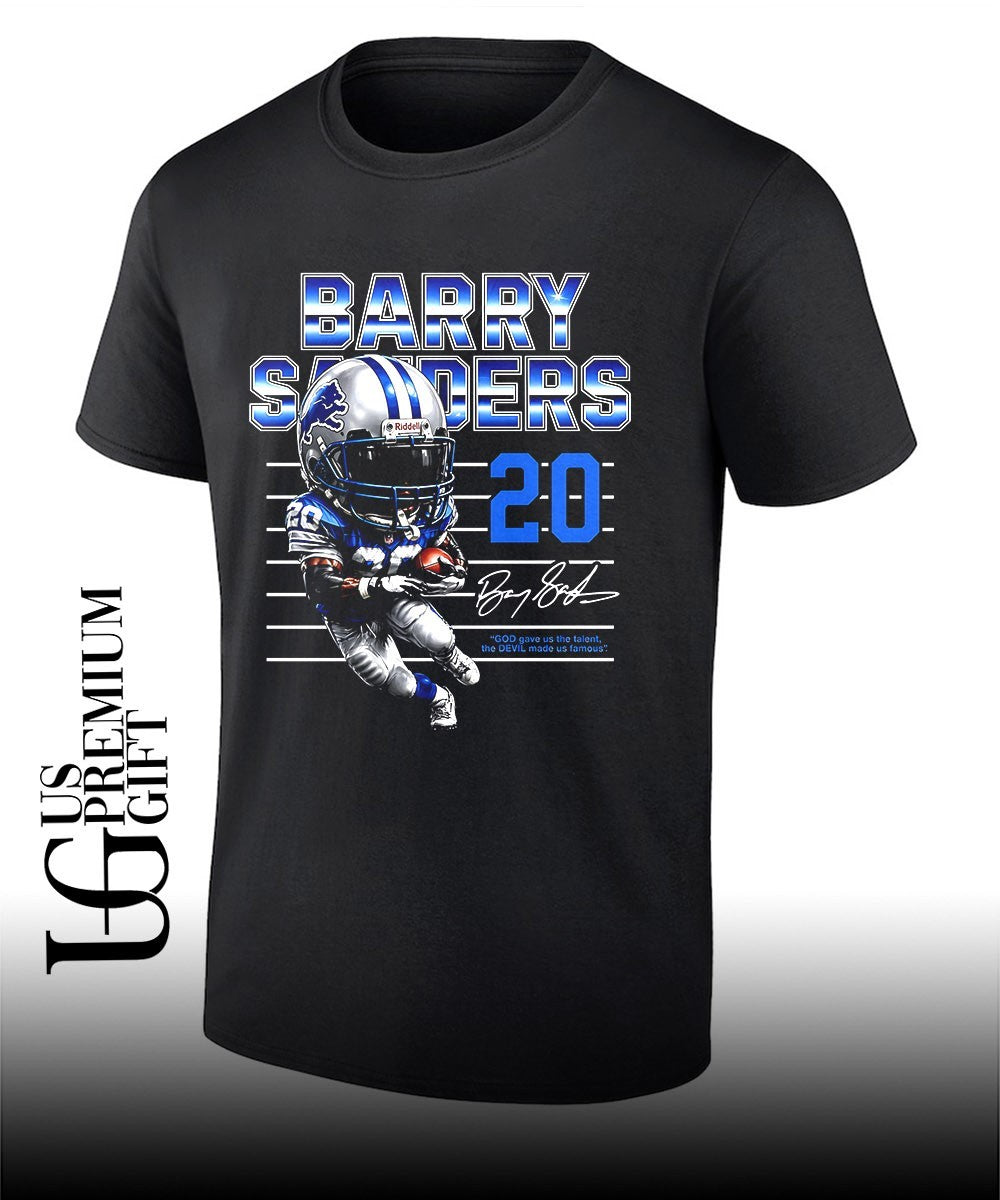 Legend Barry Sanders player Detroit Lions football signature caricature shirt Unisex T-shirt, Sweatshirt, Hoodie, Long Sleeve Tee - T-Shirt, Sweatshirt, Hoodie