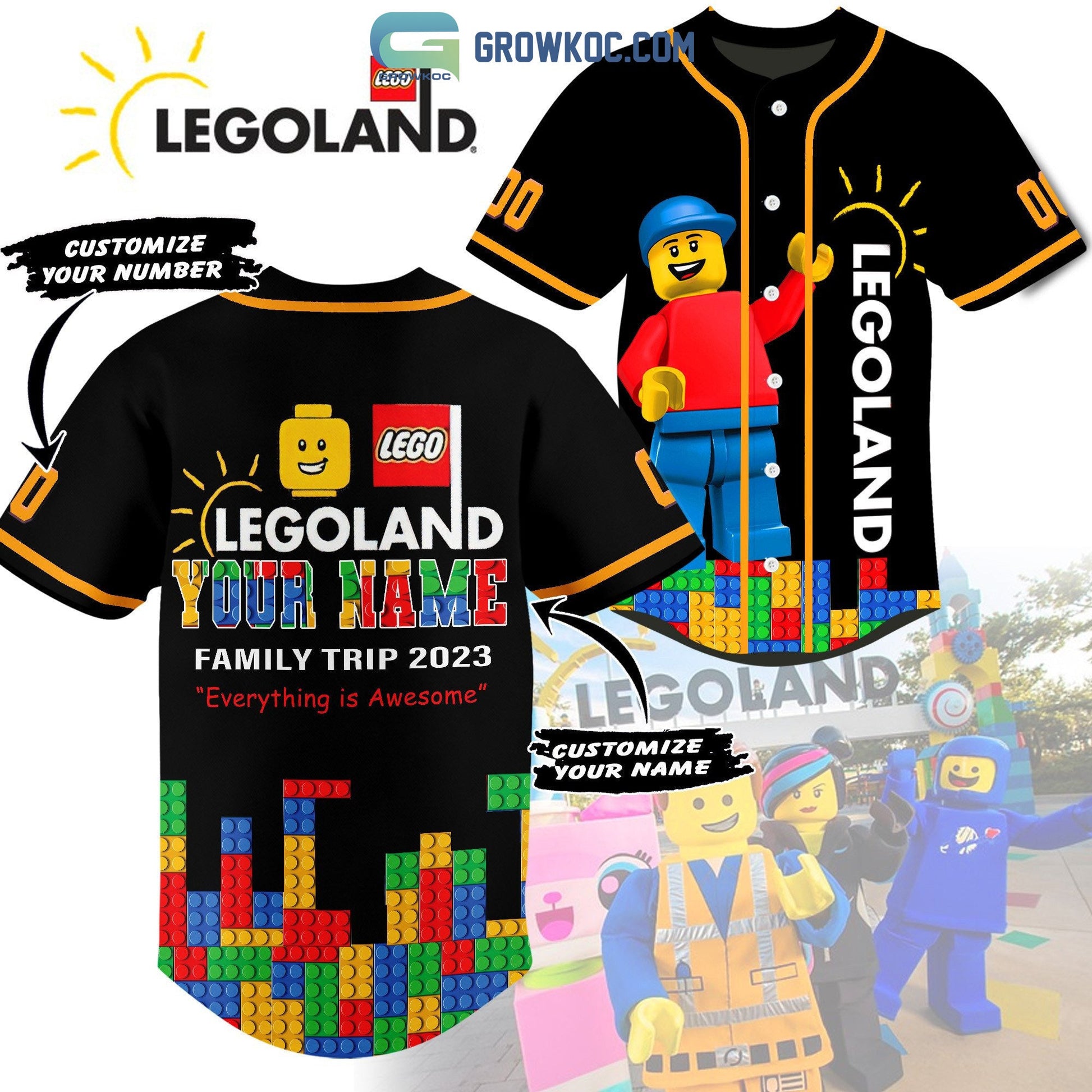 Legoland Family Trip 2023 Everything Is Awesome Personalized Baseball Jersey baseball jersey product view 1