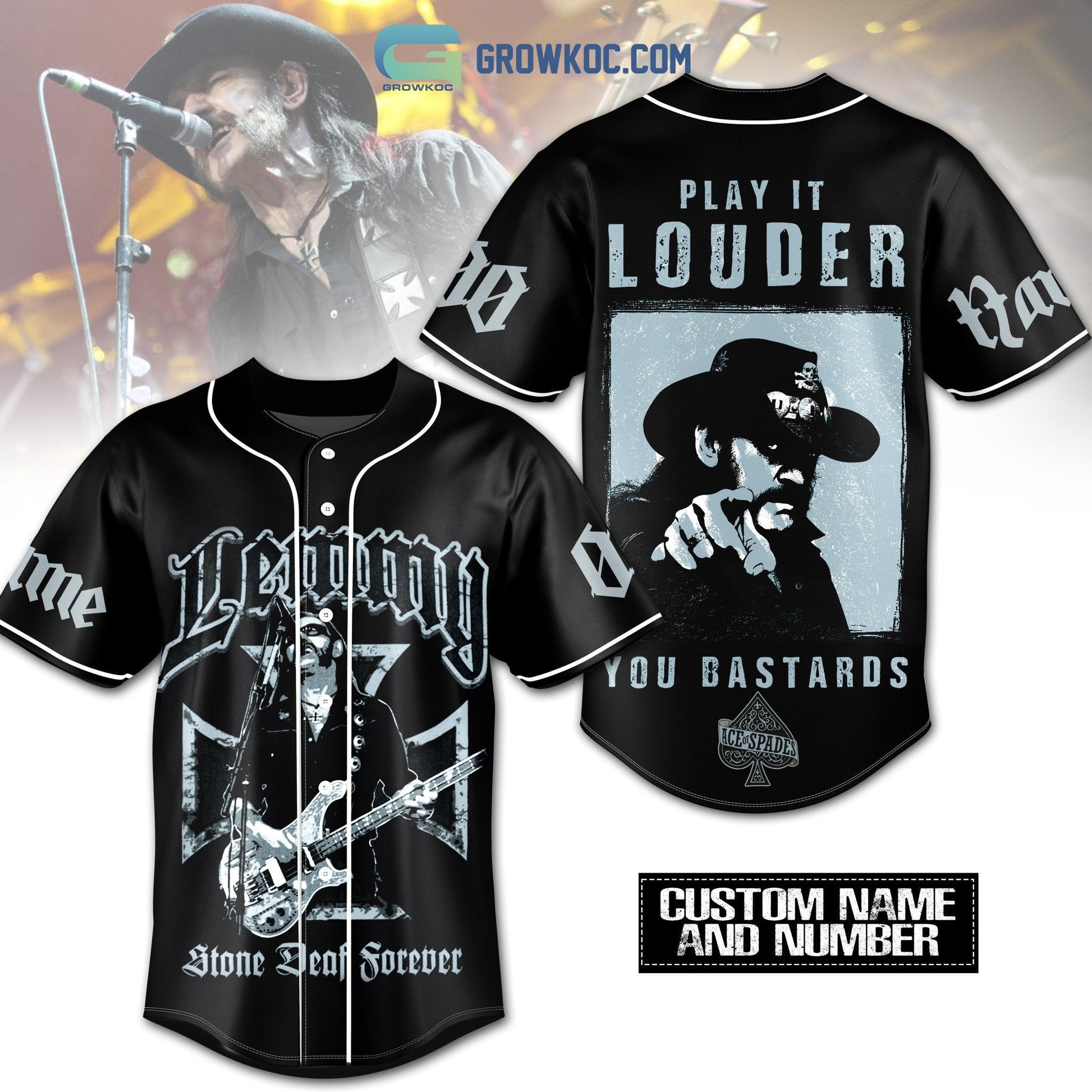 Lemmy Stone Deaf Forever Play It Louder You Bastards Personalized Baseball Jersey baseball jersey product view 1