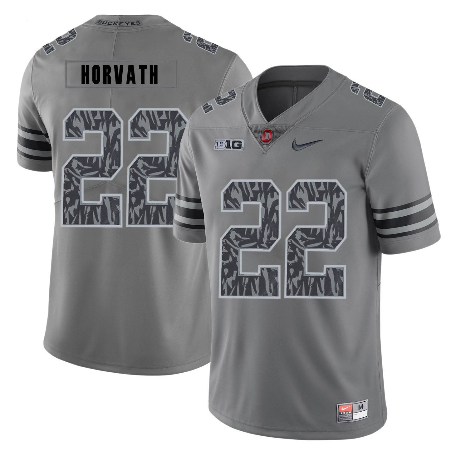 Les Horvath 22 Pattern Dark Gray College Football Jersey football jersey product view 1