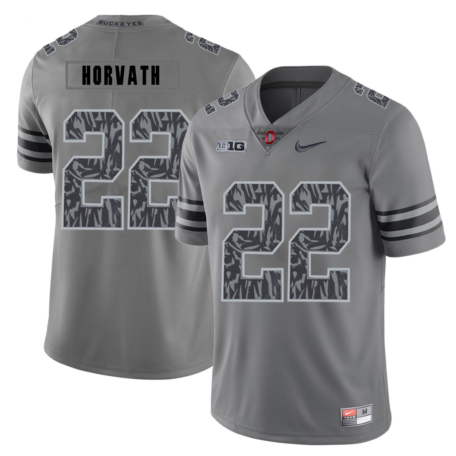 Les Horvath 22 Pattern Dark Gray College Football Jersey football jersey product view 1