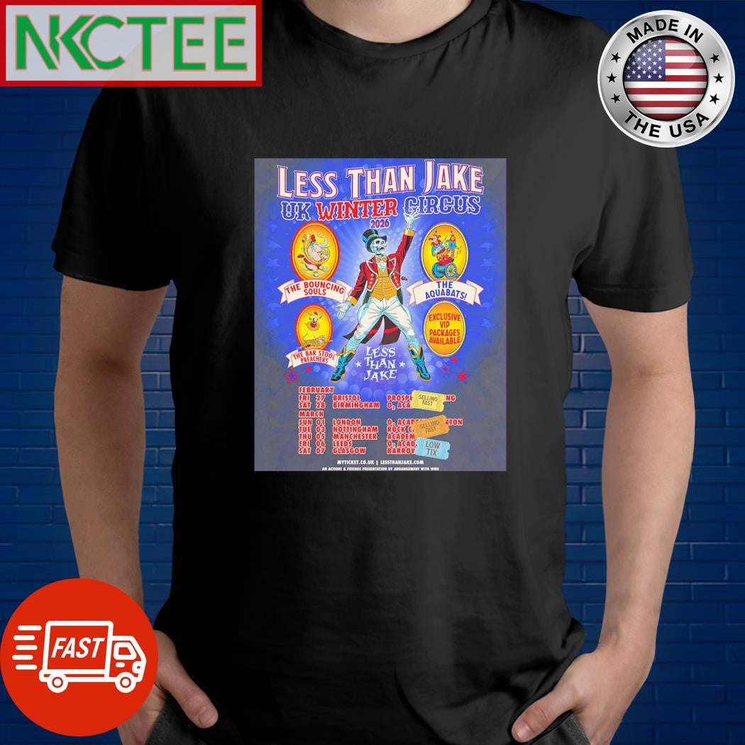 Less Than Jake UK winter circus 2026 skeleton shirt Unisex T-shirt, Sweatshirt, Hoodie, Long Sleeve Tee - T-Shirt, Sweatshirt, Hoodie
