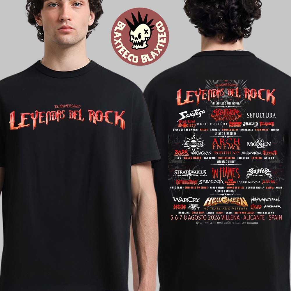 Leyendas Del Rock 2026 20Th Anniversary Full Lineup In Alicante Spain At Villena On 5 6 7 8 August 2026 Two Sided T-Shirt - T-Shirt, Sweatshirt, Hoodie