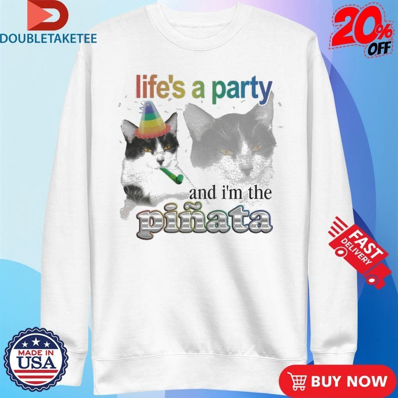 Life's A Party And I'm The Pinata Cat - Adult & Kids T-Shirts, Sweatshirts & Hoodies apparel design preview 3
