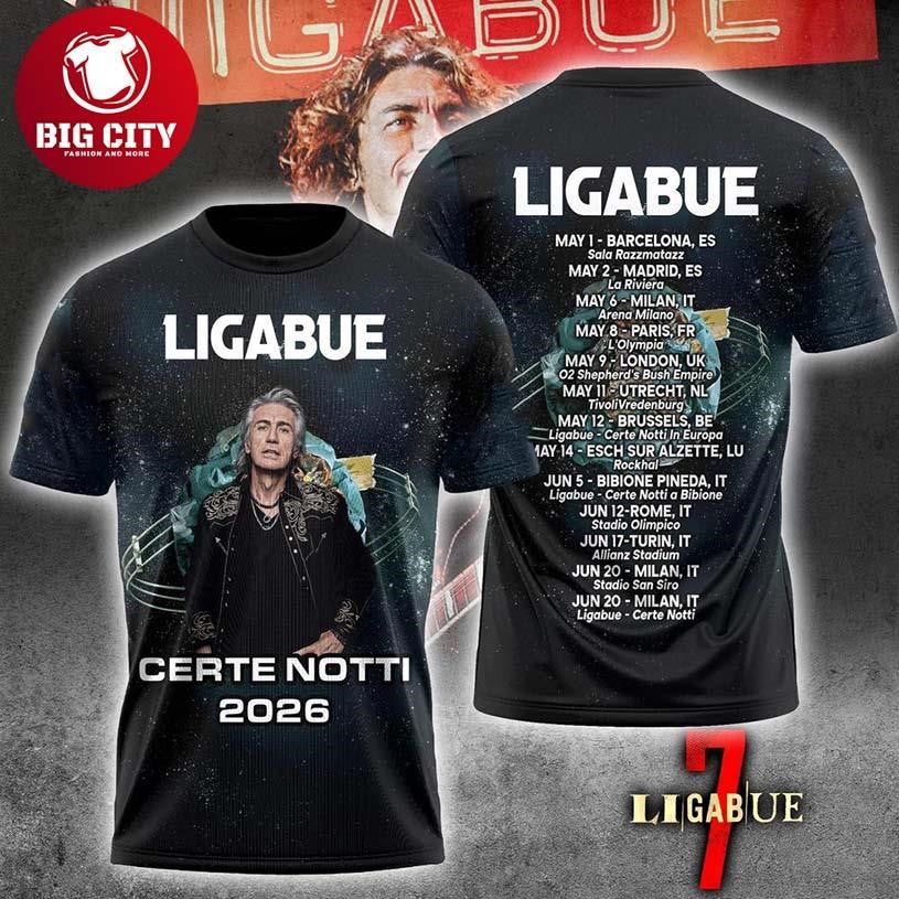 Ligabue Tour 2026 Two Sided Shirt Unisex T-shirt, Sweatshirt, Hoodie, Long Sleeve Tee - T-Shirt, Sweatshirt, Hoodie