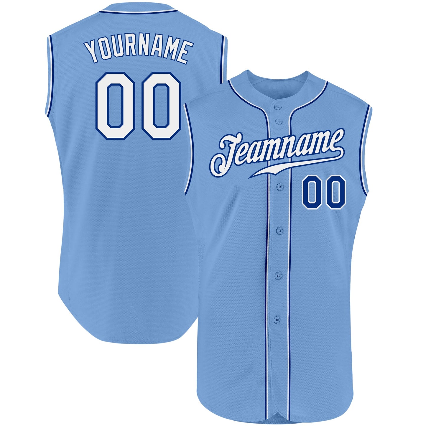 Custom Light Blue White-Royal Authentic Sleeveless Baseball Jersey baseball jersey product view 1