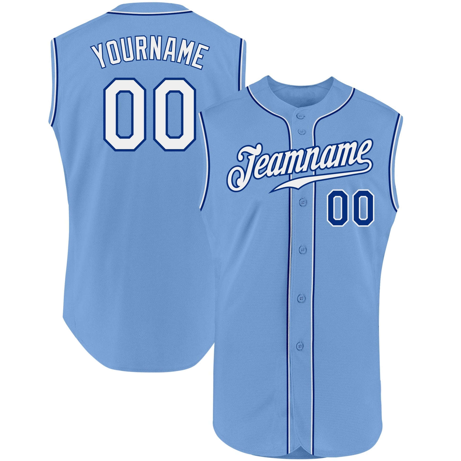 Custom Light Blue White-Royal Authentic Sleeveless Baseball Jersey baseball jersey product view 1