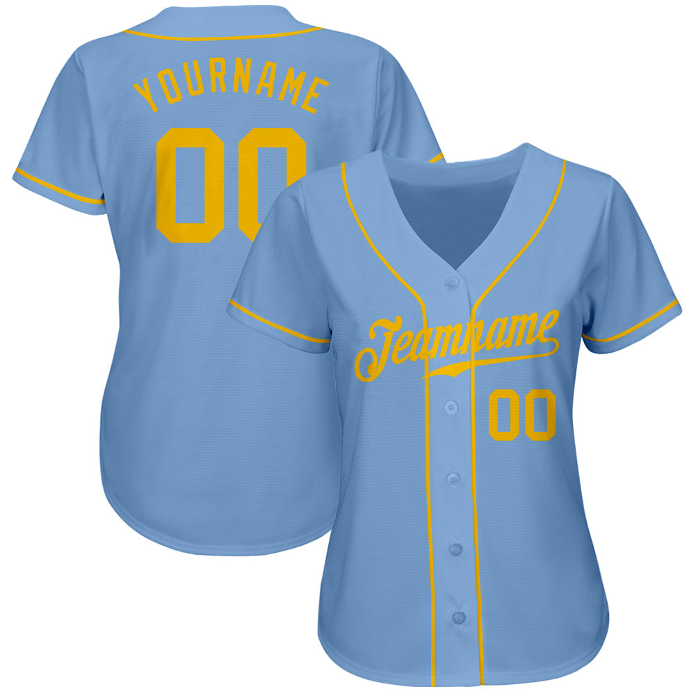 Custom Light Blue Gold Authentic Baseball Jersey baseball jersey product view 2