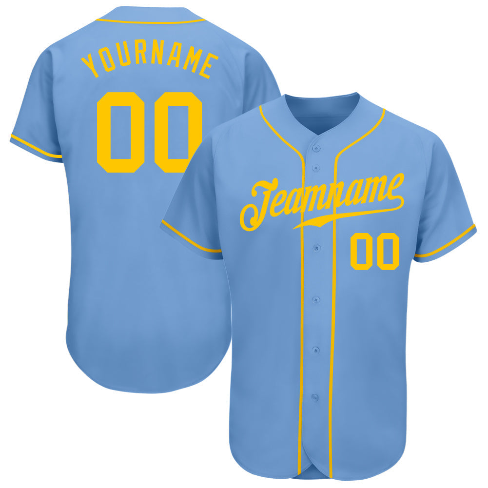 Custom Light Blue Gold Authentic Baseball Jersey baseball jersey product view 1