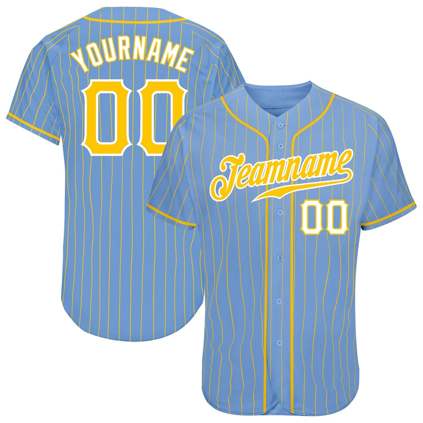 Custom Light Blue Gold Pinstripe Gold-White Authentic Baseball Jersey baseball jersey product view 1