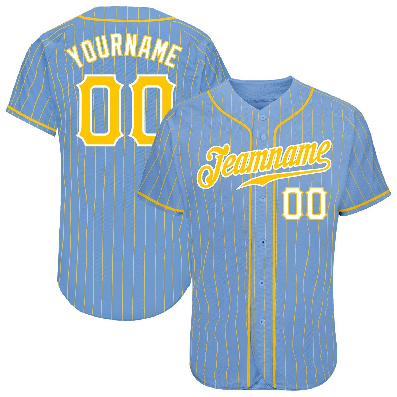 Custom Light Blue Gold Pinstripe Gold-White Authentic Baseball Jersey baseball jersey product view 1