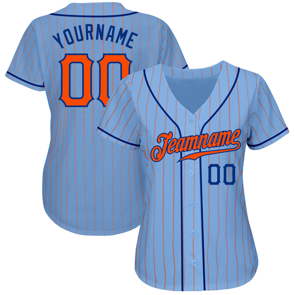 Custom Light Blue Orange Pinstripe Orange-Royal Authentic Baseball Jersey baseball jersey product view 2