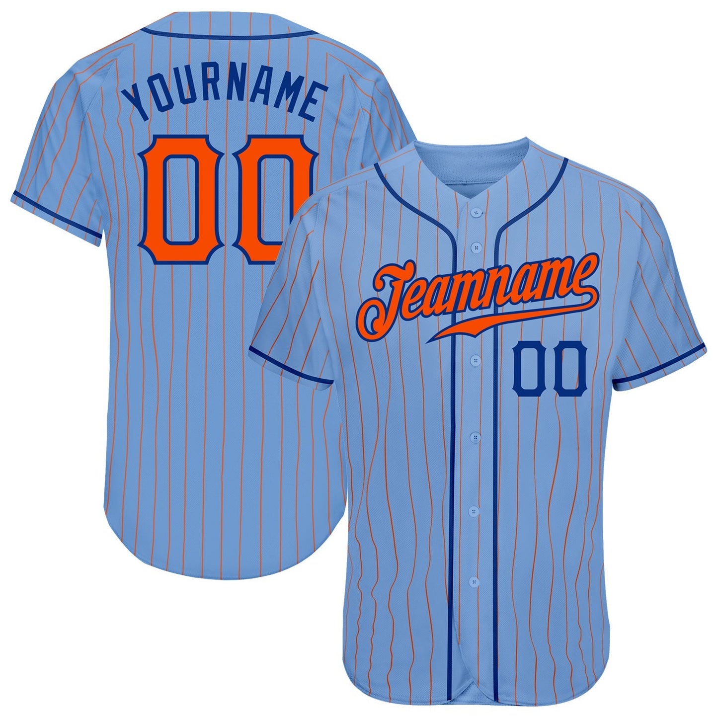 Custom Light Blue Orange Pinstripe Orange-Royal Authentic Baseball Jersey baseball jersey product view 1