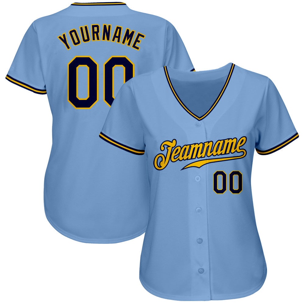 Custom Light Blue Navy-Gold Authentic Baseball Jersey baseball jersey product view 2