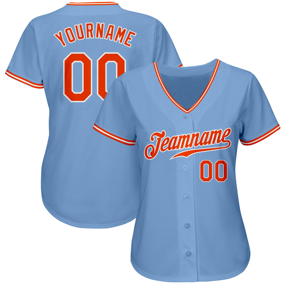 Custom Light Blue Orange-White Authentic Baseball Jersey baseball jersey product view 2