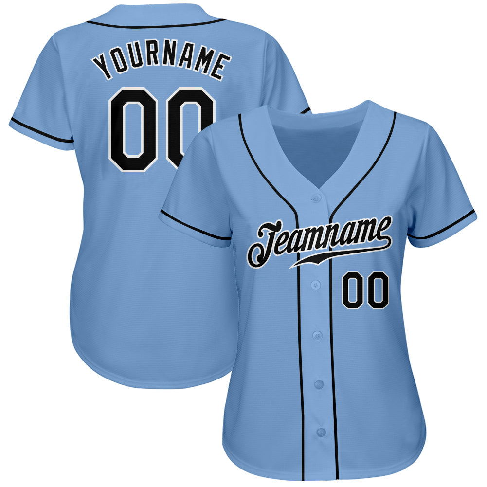 Custom Light Blue Black-White Authentic Baseball Jersey baseball jersey product view 2