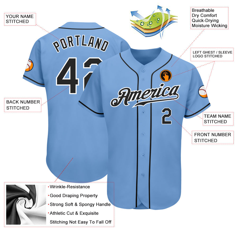 Custom Light Blue Black-White Authentic Baseball Jersey baseball jersey product view 3