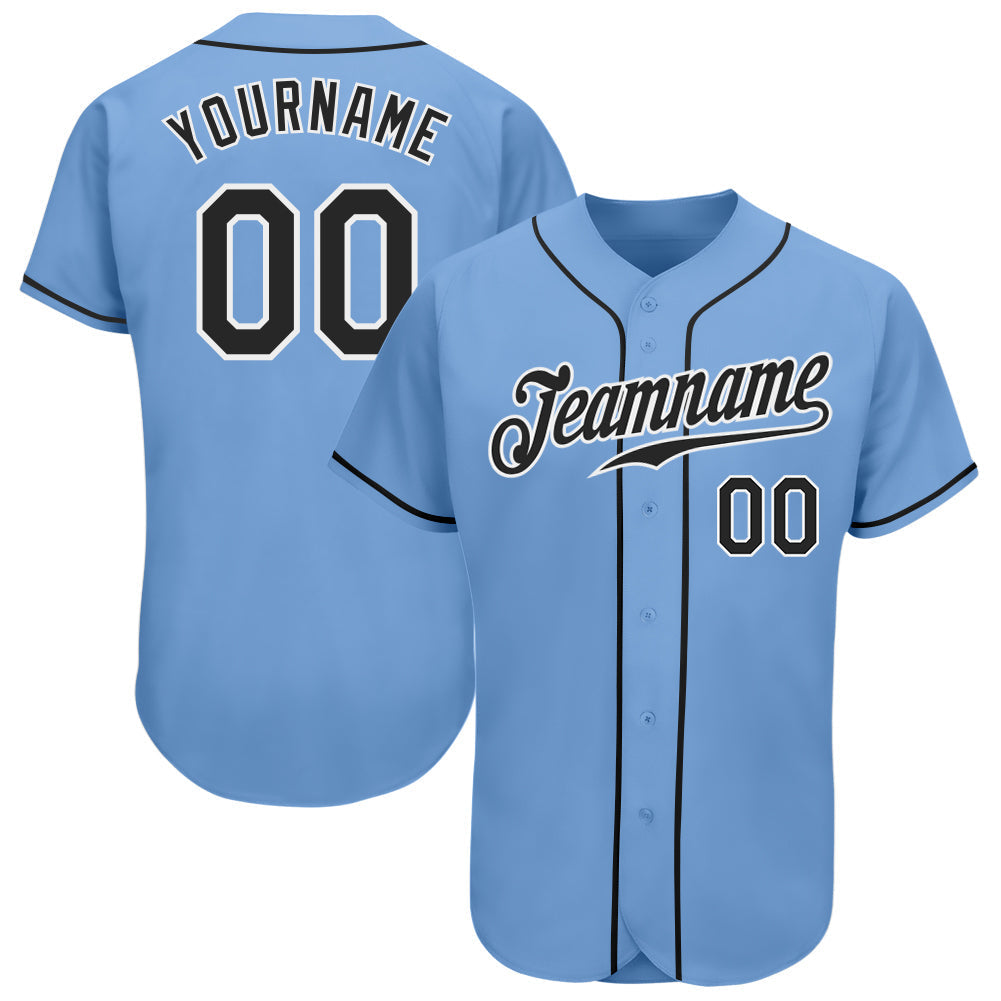 Custom Light Blue Black-White Authentic Baseball Jersey baseball jersey product view 1