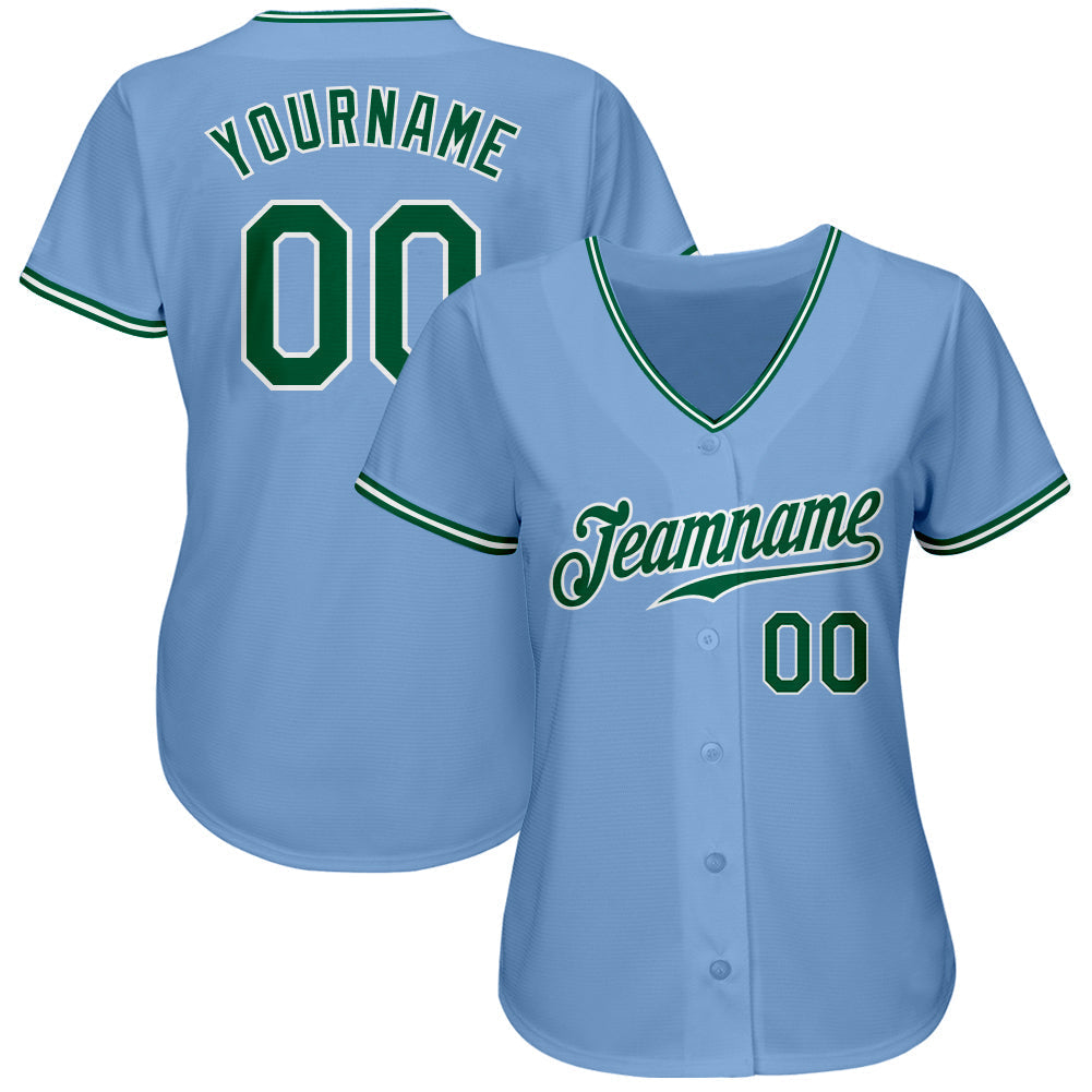 Custom Light Blue Kelly Green-White Authentic Baseball Jersey baseball jersey product view 2