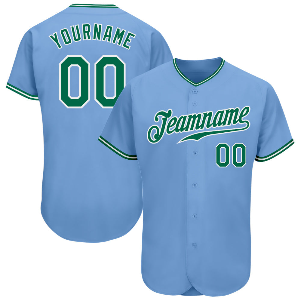 Custom Light Blue Kelly Green-White Authentic Baseball Jersey baseball jersey product view 1