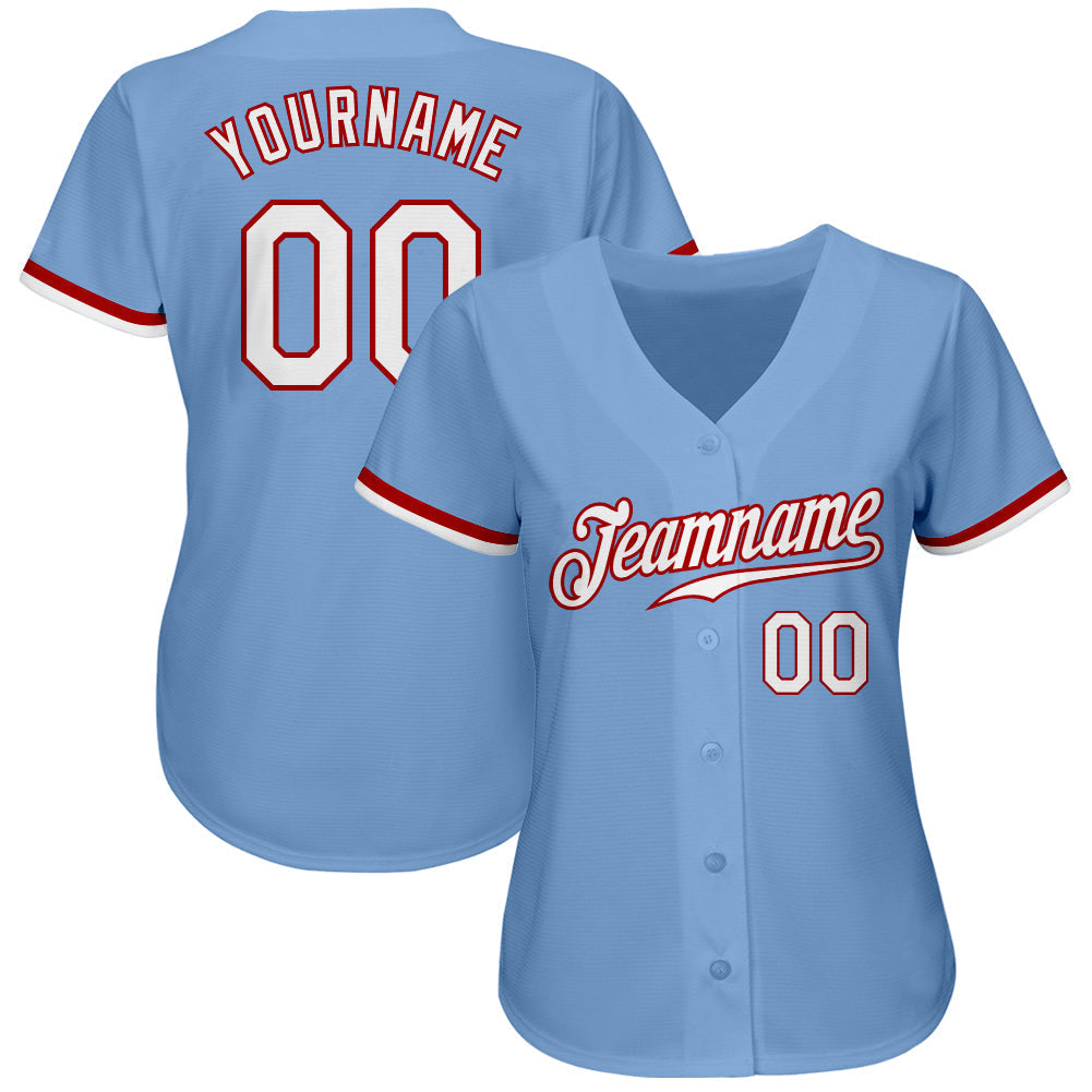 Custom Light Blue White-Red Authentic Baseball Jersey baseball jersey product view 2