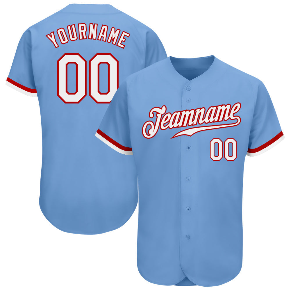 Custom Light Blue White-Red Authentic Baseball Jersey baseball jersey product view 1