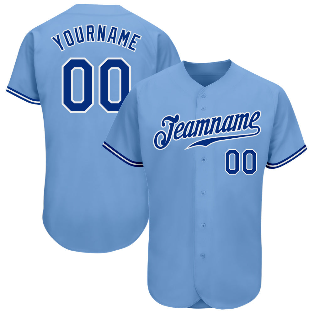 Custom Light Blue Royal-White Authentic Baseball Jersey baseball jersey product view 1