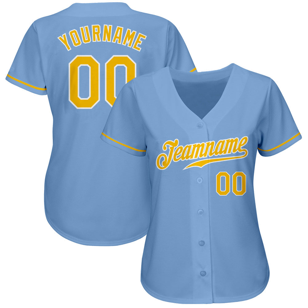 Custom Light Blue Gold-White Authentic Baseball Jersey baseball jersey product view 2