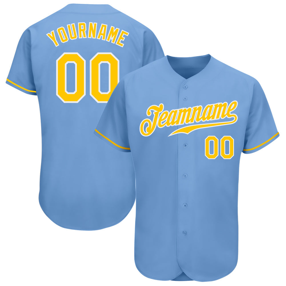Custom Light Blue Gold-White Authentic Baseball Jersey baseball jersey product view 1