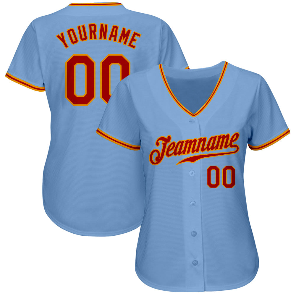 Custom Light Blue Red-Gold Authentic Baseball Jersey baseball jersey product view 2