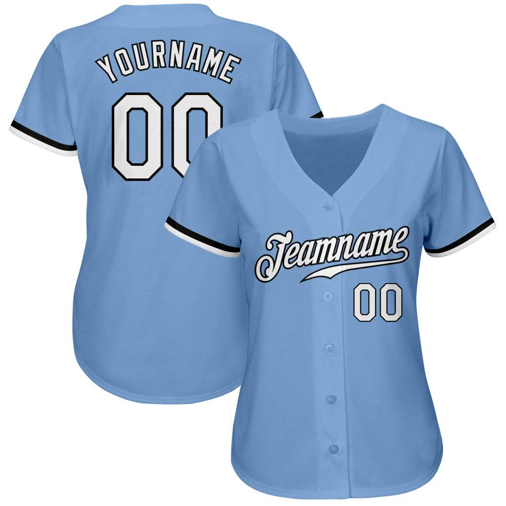 Custom Light Blue White-Black Authentic Baseball Jersey baseball jersey product view 2