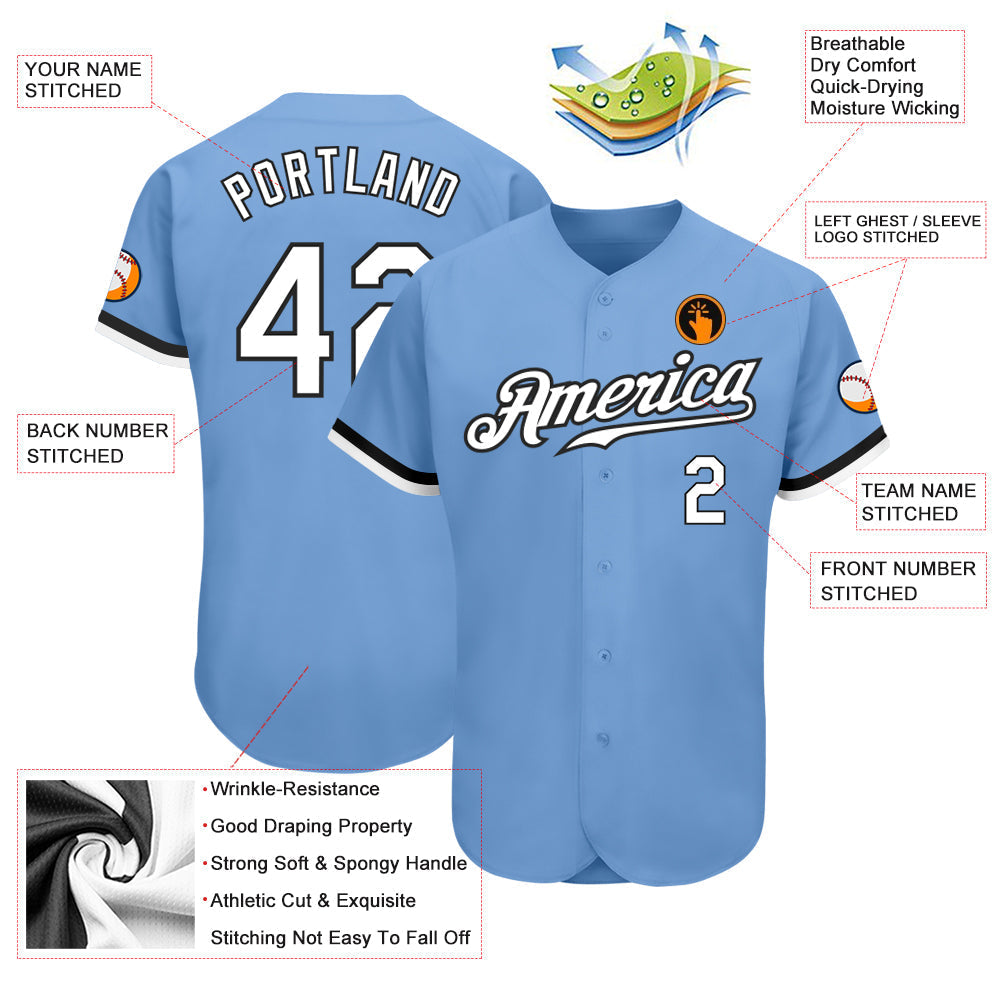 Custom Light Blue White-Black Authentic Baseball Jersey baseball jersey product view 3