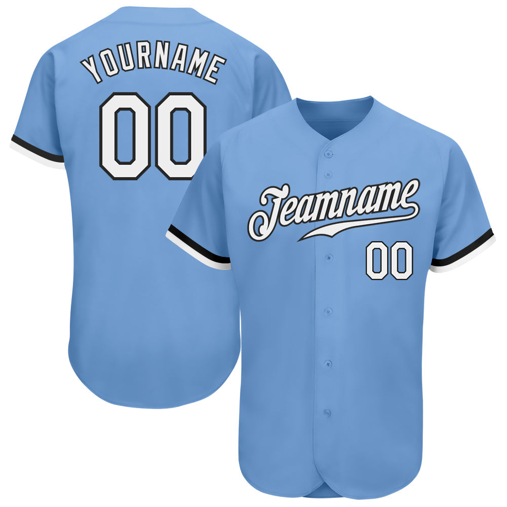 Custom Light Blue White-Black Authentic Baseball Jersey baseball jersey product view 1