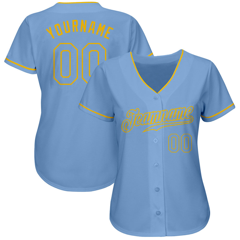 Custom Light Blue Light Blue-Gold Authentic Baseball Jersey baseball jersey product view 2