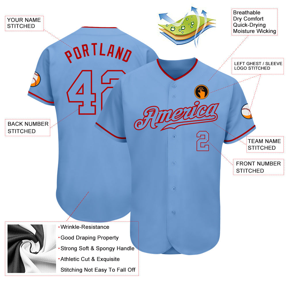 Custom Light Blue Light Blue-Red Authentic Baseball Jersey baseball jersey product view 3