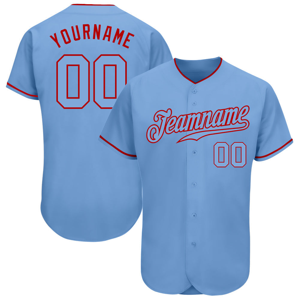 Custom Light Blue Light Blue-Red Authentic Baseball Jersey baseball jersey product view 1