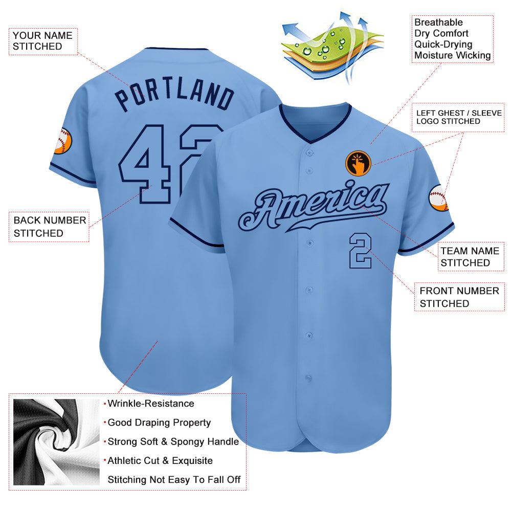 Custom Light Blue Light Blue-Navy Authentic Baseball Jersey baseball jersey product view 3