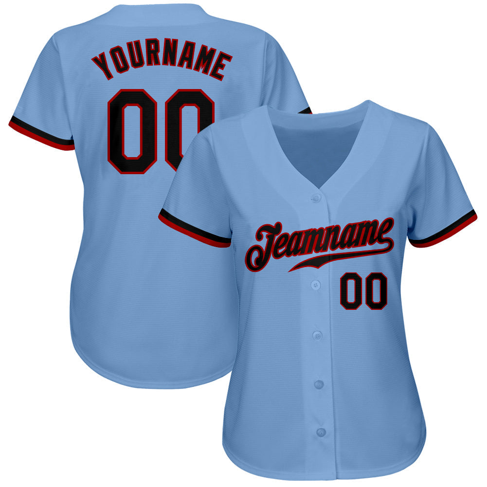 Custom Light Blue Black-Red Authentic Baseball Jersey baseball jersey product view 2